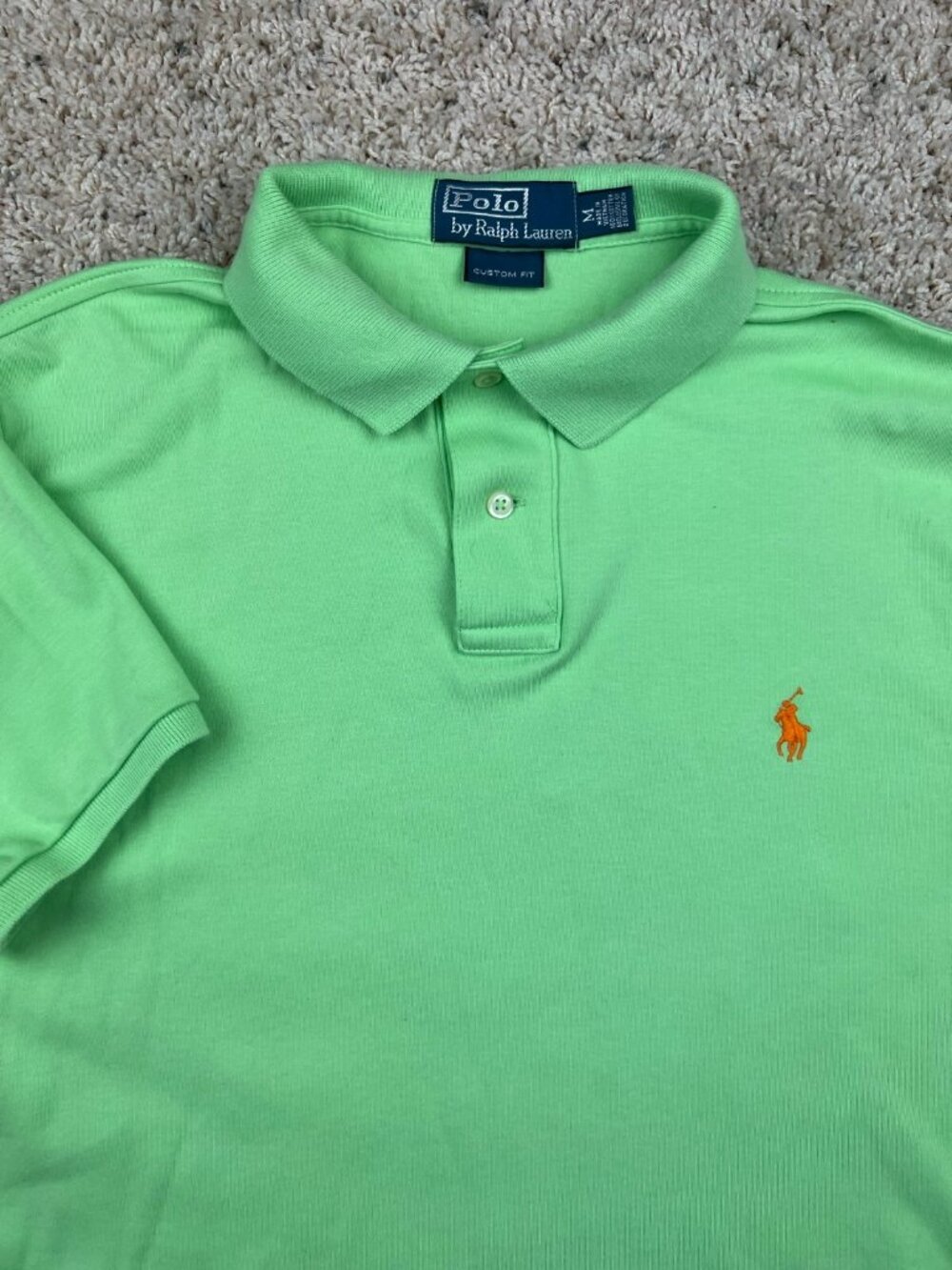 Polo Ralph Lauren Polo Shirt Size Medium Green Custom Fit Cotton Orange Pony